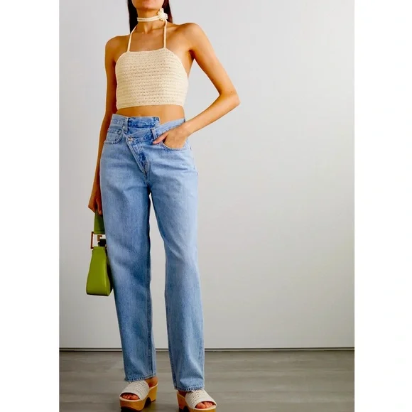 $685 Magda Butrym knit cropped crochet tie back top, 38 - Picture 1 of 4